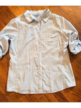 IZOD Women's Sheer Cotton Light Blue Cotton Button-Up Shirt